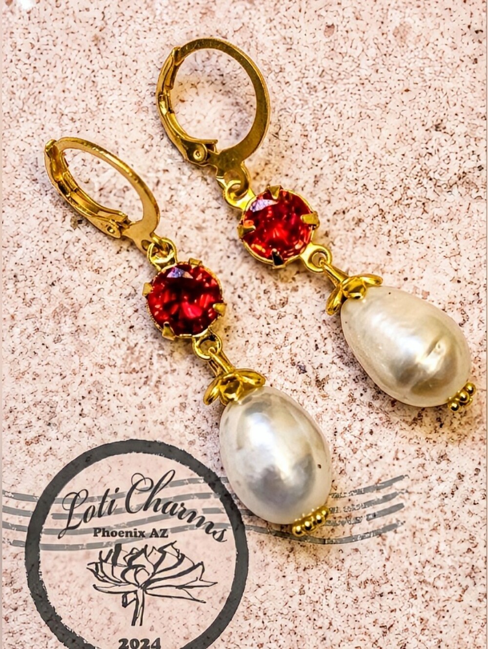 Genuine 4.2 Carats Orange Sapphire Long Gold Plated Earrings & Baroque Pearls